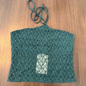 Urban Renewal Teal Sheer Lace Halter Crop Top Summer Beach Vacation